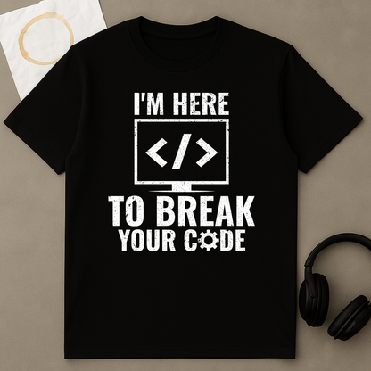 I'm Here to Break Your Code – QA T-Shirt – additional product view 2