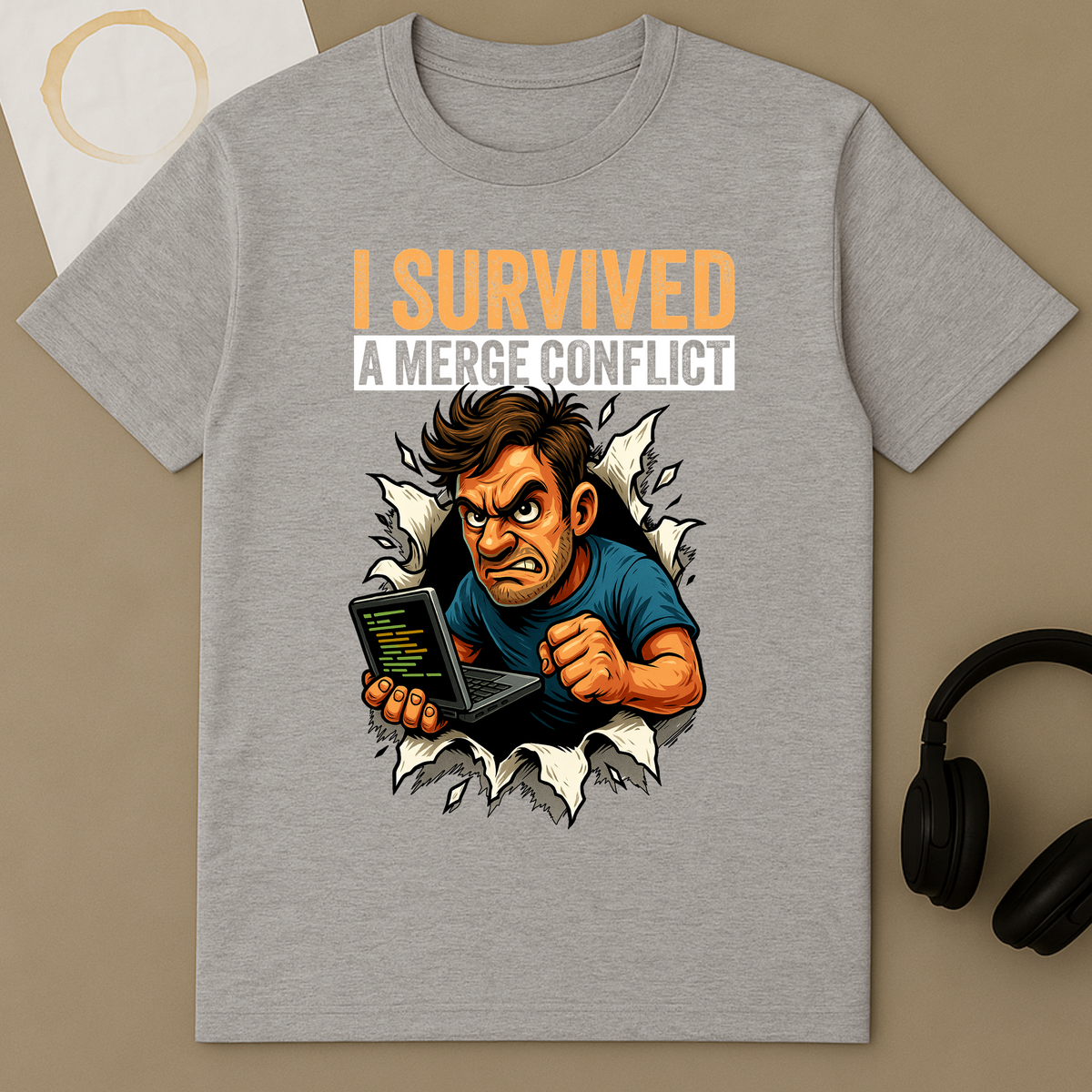 I Survived a Merge Conflict – Git T-Shirt – additional product view 2